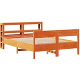 vidaXL Posteljni okvir z vzglavjem voščeno rjava 135x190 cm borovina, (21304156) | Shoptok.si