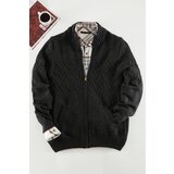 Trendyol Anthracite Men's Slim Fit Half Fisherman Zip Closure Texture Panel Knitwear Cardigan | shoptok.hr