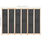 vidaXL Sobna pregrada sa 6 panela od tkanine 240 x 170 x 4 cm siva | shoptok.hr