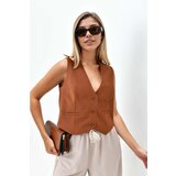 Dewberry 84295 Womens Lined Waistcoat with 3-Button Closure-KAHVE | Shoptok.si