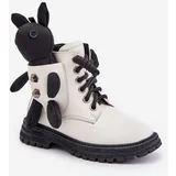 Kesi Leather insulated children's ankle boots with zipper with Vinceza bear white