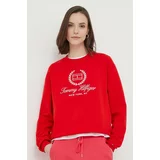 Tommy Hilfiger Bombažen pulover ženska, rdeča barva