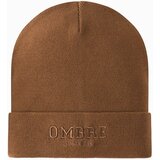 Ombre Men's knitted beanie with embroidered inscription - brown Cene