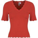 Pieces Topi & Bluze PCJULINE SS V-NECK KNIT Rdeča Cene
