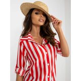 Fashion Hunters Red and white striped button-down shirt blouse Cene