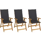 3 Sklopive vrtne stolice s jastucima kom od bagremovog drva