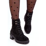 Boto Damskie Botki Na Niskim Obcasie Sznurowane Czarne Adinail | Shoptok.si