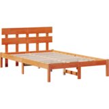  Okvir kreveta s uzglavljem voskasti smeđi 135x190 cm od masivne borovine | shoptok.hr