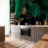  Foto tapeta - Jungle and composition - motif of green and golden leaves on a black background 150x105 | shoptok.hr