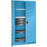 LISTA Omara s krilnimi vrati, VxŠxG 1950 x 1000 x 580 mm, prazno ohišje z 2 policama, 2 izvlečnima policama in 3 predali, svetlo modra Cene