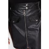 Trendyol Black Belt Zipper Detail Faux Leather Mini Woven Skirt | Eponuda.ba