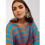 Fashion Hunters Blue and orange oversize sweater with V-OCH BELLA neckline Cene