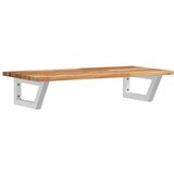 vidaXL Zidna polica za Lavabo - Umivaonik od čelika i masivnog bagremovog drva tamno smeđe i bijele boje 80 x 40 x 2 cm 1 Trapez | shoptok.hr