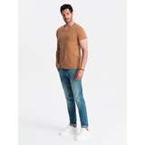 Ombre Men's BASIC classic cotton T-shirt with a v-neck - brown | Shoptok.si