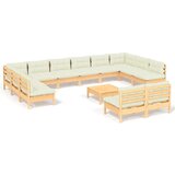 Maison Chic Seti vrtnega pohištva - Vrtna garnitura - Vrtni pohištvo set 13-delna s krem blazinami borovina, (21811165) | Shoptok.si