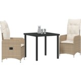 vidaXL 3 Kosni Vrtni Jedilni Set z Blazinami Bež Poly Rattan | Shoptok.si