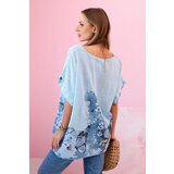 Kesi Włoski Women's cotton shirt with butterflies and flowers blue | shoptok.hr