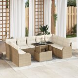 vidaXL 10-delni vrtni sofa set z blazinami Bež Poli ratan | Shoptok.si