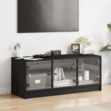 TV omarica s steklenimi vrati črna 102x37x42 cm | Shoptok.si