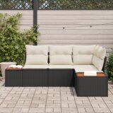 vidaXL Set od 4 dijela vrtne sofe s jastučićima Crna Poly Rattan Acacia | shoptok.hr