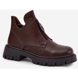 Boto Insulated Low Women's Ankle Boots With Decoration On Zipper Brown Lavira | Shoptok.si