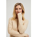 Moodo Beige sweater with a round neckline and waist tie | Shoptok.si