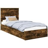 vidaXL Postelja s shranjevanjem z vzglavjem Dimljeni oreh 90 x 200 cm, (5000106695) | Shoptok.si