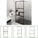 The Living Store Pregrada za tuš s polico črna 90x195 cm ESG steklo in aluminij - Stena Za Tuš, (21745301) Cene