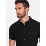 Ombre Men's knitted slim fit shirt with short sleeves and collar - black | shoptok.hr