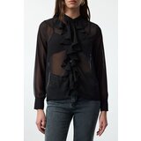 Trendyol Black Front Ruffle Detailed Judge Collar Woven Regular Regular Fit Shirt | Shoptok.si