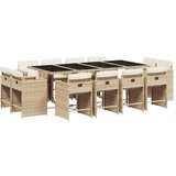  Vrtna garnitura - 13-dijelni vrtni blagovaonski set od poliratana s jastucima bež - bež i krem Stakl 12 | shoptok.hr