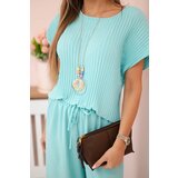 Kesi Włoski Viscose set pleated blouse + trousers mint | shoptok.hr