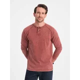 Ombre Men's washed henley longsleeve with raglan sleeves - Brick Grey