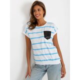 Fashion Hunters White-blue striped blouse with decorative pocket Cene