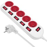 Maclean power strip, 5 socket extension cable, with switches, 250VAC /10A, 1.5m, MCE204 R /W | shoptok.hr