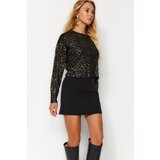 Trendyol Black Crop Glittery Knitwear Sweater Cene