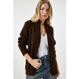  Women's Brown Zippered Knitwear Cardigan | shoptok.hr