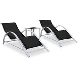 vidaXL ležalnik 2 kosa z mizico aluminij črne barve | Shoptok.si