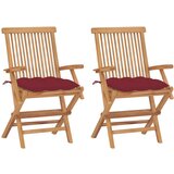 Maison Chic Vrtni stoli - Stol za vrt z vinsko rdečimi blazinami 2 kosa trdna tikovina JS2592, (21876806) | Shoptok.si