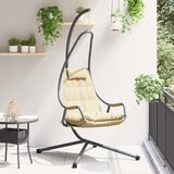 vidaXL Viseči Stol s Stojalom in Blazino Bež Jeklo | Shoptok.si