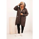Kesi Włoski Women's Plus Size quilted jacket with a hood and sporty cuffs brown | Shoptok.si