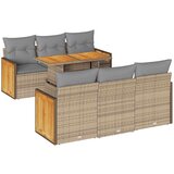 vidaXL Vrtna sedežna garnitura z blazinami 7-delna bež ratan/akacija | Shoptok.si