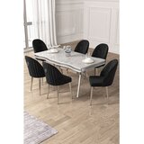 Hanah home trpezarijski set Pem, sto i 6 stolica, ploča u dekoru belog mermera, hromirane noge, crna tkanina Babyface | Eponuda.com