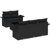vidaXL set vrtnih sofa s 6 dijelova s jastučićima Crni Poli Ratan, dvosjed vrtna sofa s prostorom za pohranu i jastučićima Crni Poli Ratan Cijene