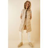 Happiness İstanbul Women's Cream Hooded Long Inflatable Vest Cene'.'