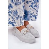 VINCEZA Women's Leather Loafers with Golden Detail Jasnoszare 88007 | shoptok.hr