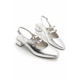 Marjin Women's Double Strap Open Back Classic Heeled Shoes Rosna Silver