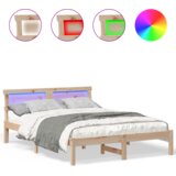 vidaXL Konstrukcija postelje z LED lučmi z vzglavjem Rjava 135 x 190 cm Borovo les | Shoptok.si