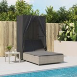 Maison Chic Dvojni Ležalnik - Sončna ležalnik s streho in zavesami svetlo siv poli ratan, (22043011) | Shoptok.si