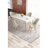 Hanah home trpezarijski set Elf, sto na razvlačenje i 4 stolice, bela ploča, noge u prirodnoj boji drveta, krem tkanina Babyface | Eponuda.com